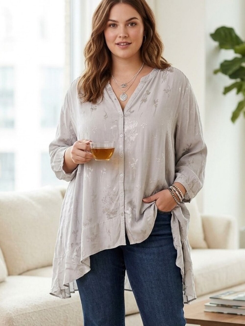Lori Goldstein Flowy Tunic Top With Pockets Size 3x Button Down Business Casual